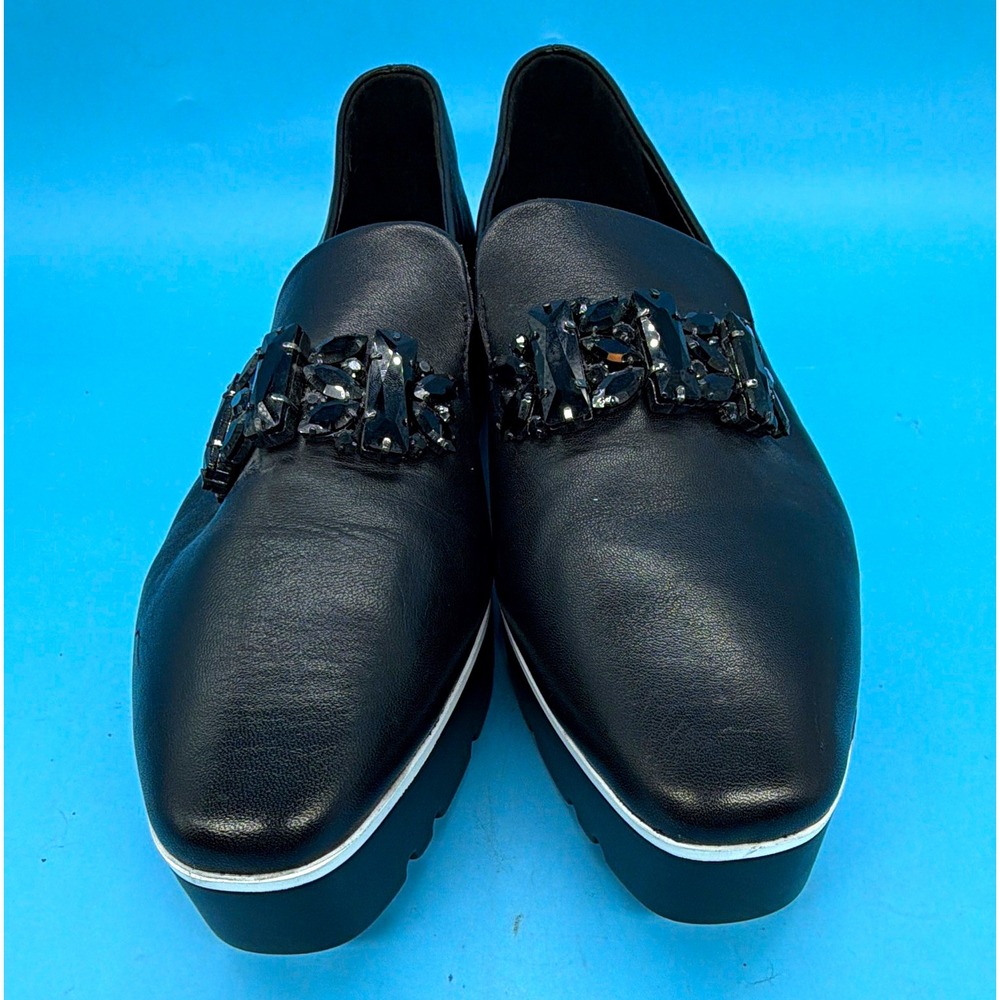 Karl Lagerfeld Paris Bri Platform Loafers Women Size 10 M Black Jeweled Leather